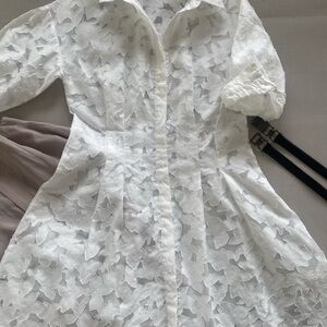 Club Monaco White Burnout Mini Dress Sheer Floral Tunic 4